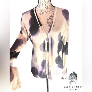 Simply Vera Wang Plum on Cream Abstract Cardigan Button Front V Neck Size M